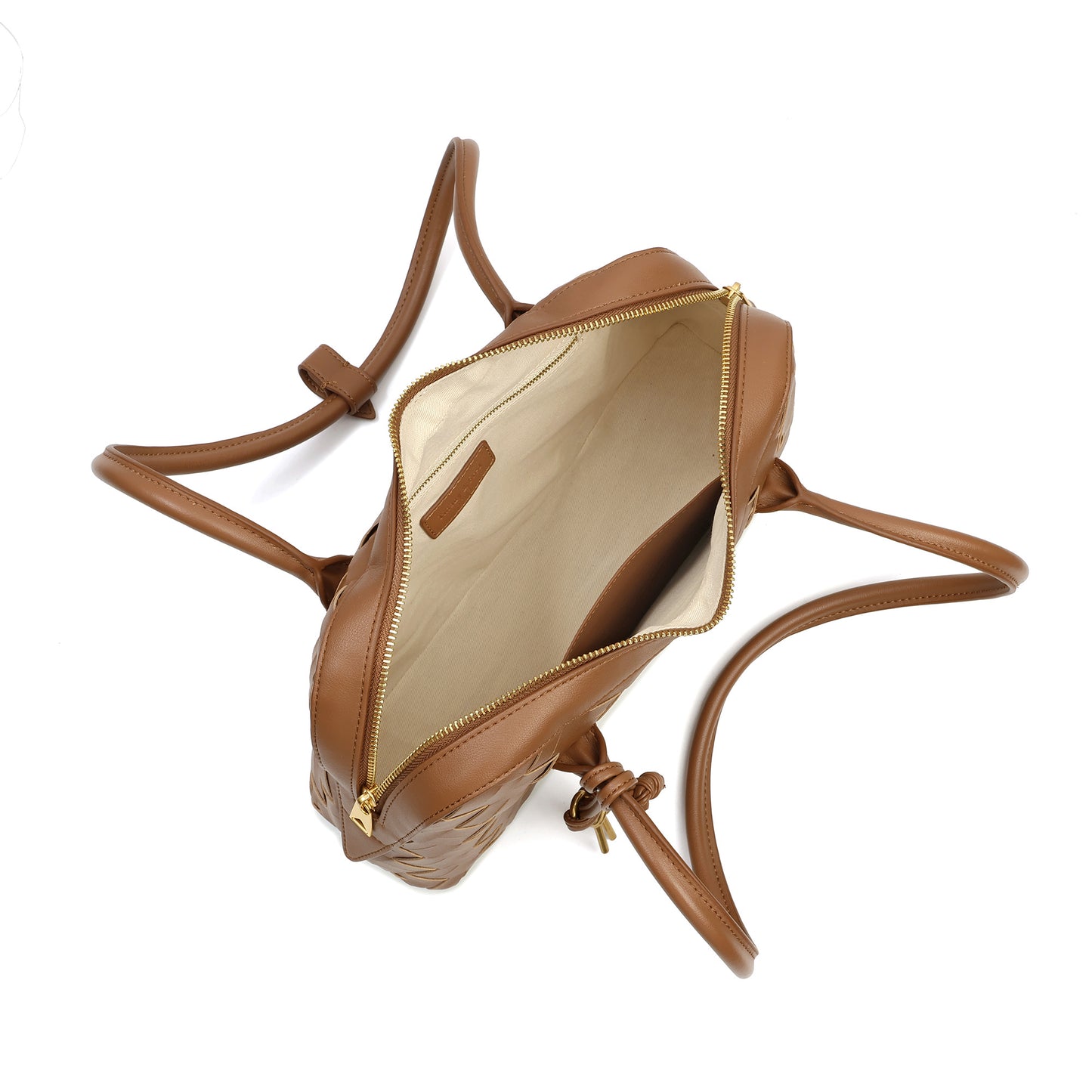 Woven Leather Shoulder Bag with Double Handle Knotted Detail