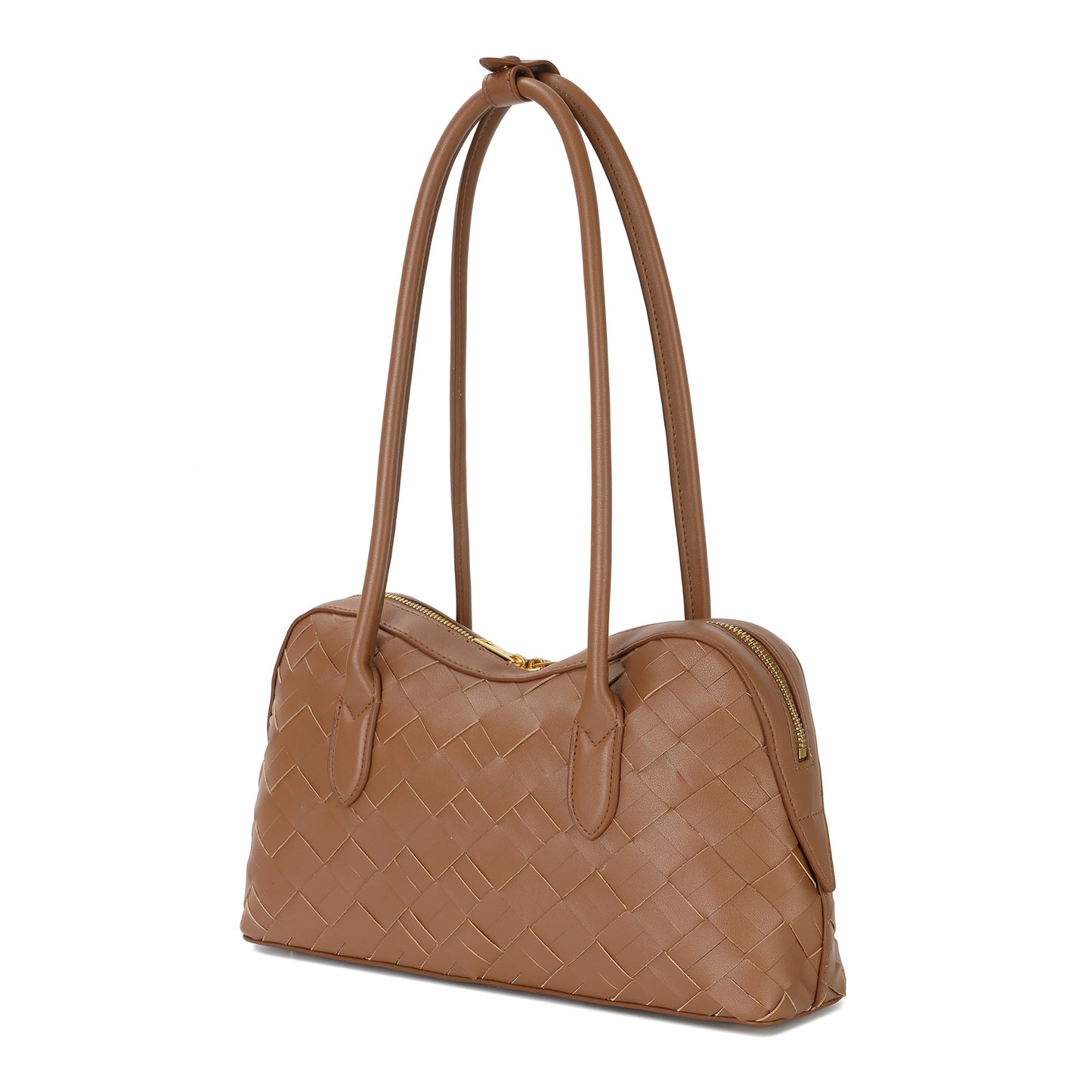 Woven Leather Shoulder Bag with Double Handle Knotted Detail