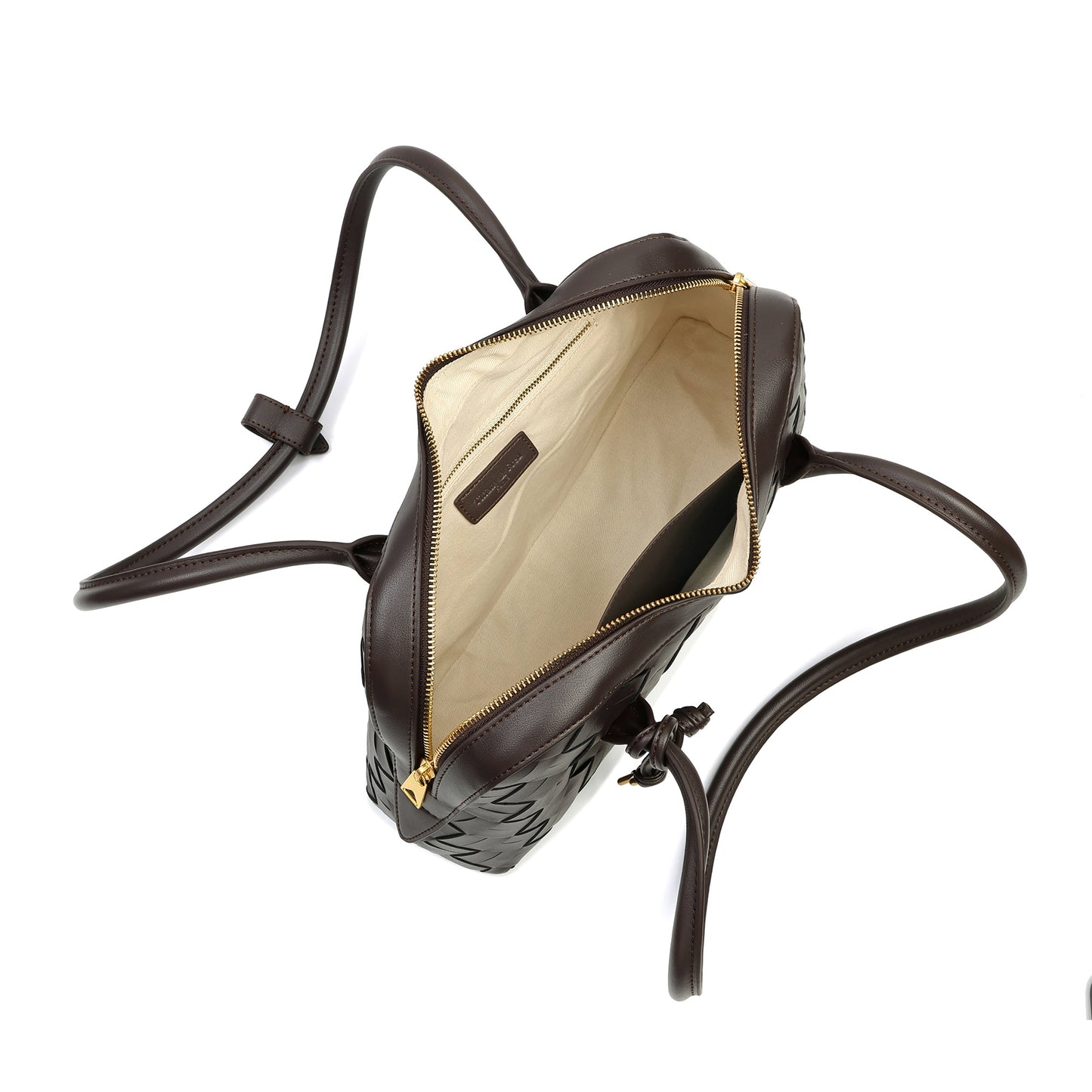 Woven Leather Shoulder Bag with Double Handle Knotted Detail