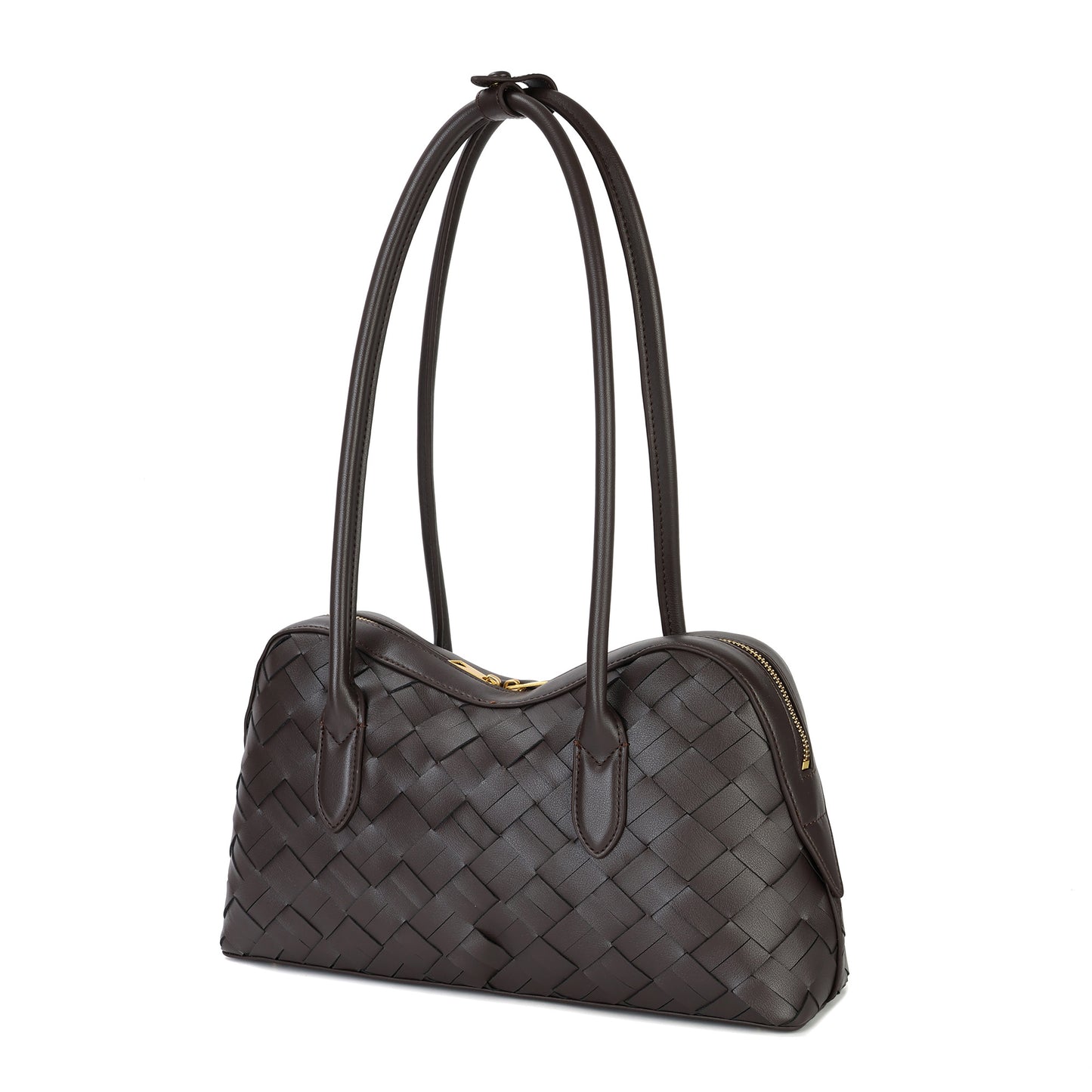 Woven Leather Shoulder Bag with Double Handle Knotted Detail