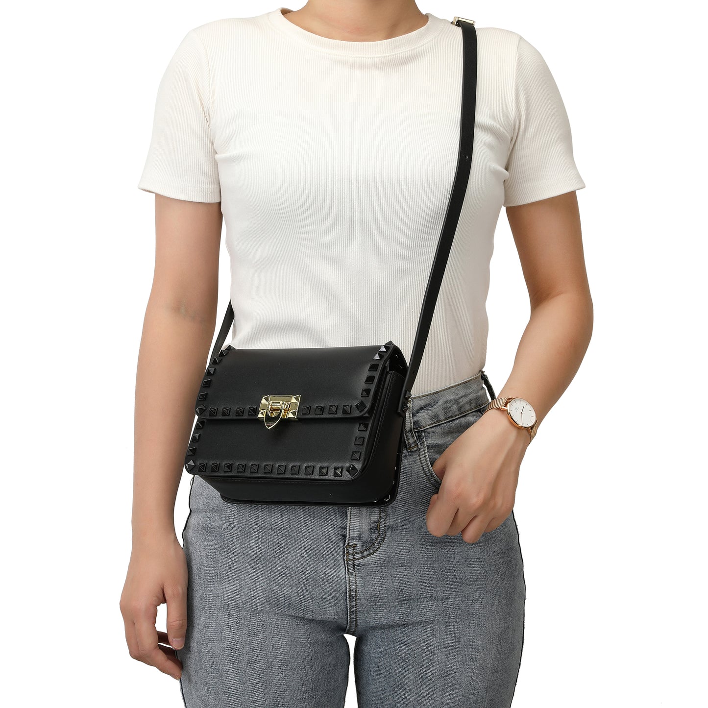 Tiffany & Fred Smooth Leather Studded Foldover Shoulder