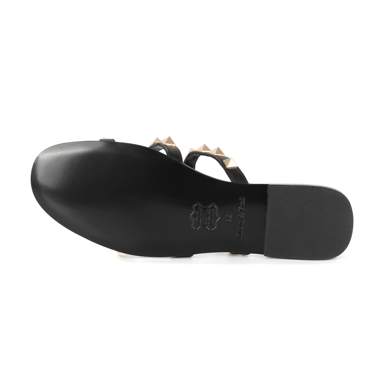 Black Tan Triple-Strap Studded Sandal