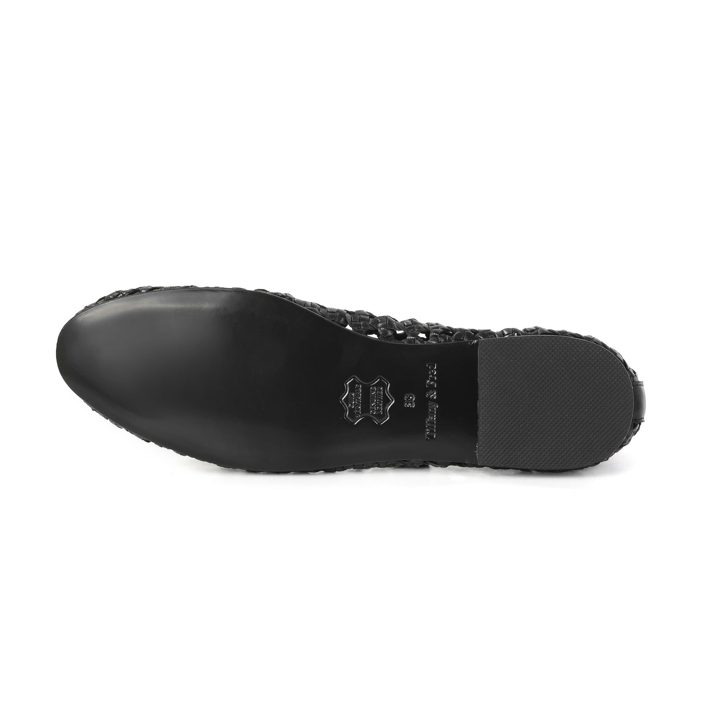 Black Woven Leather Mary Jane Flats