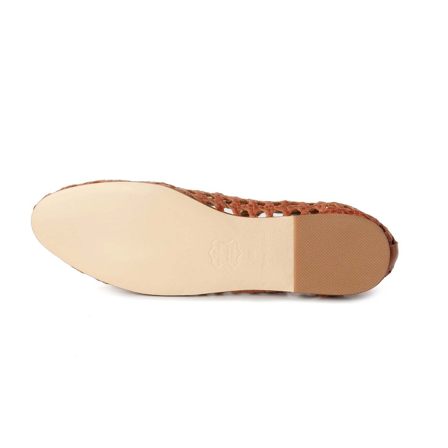 Tan Woven Leather Mary Jane Flats