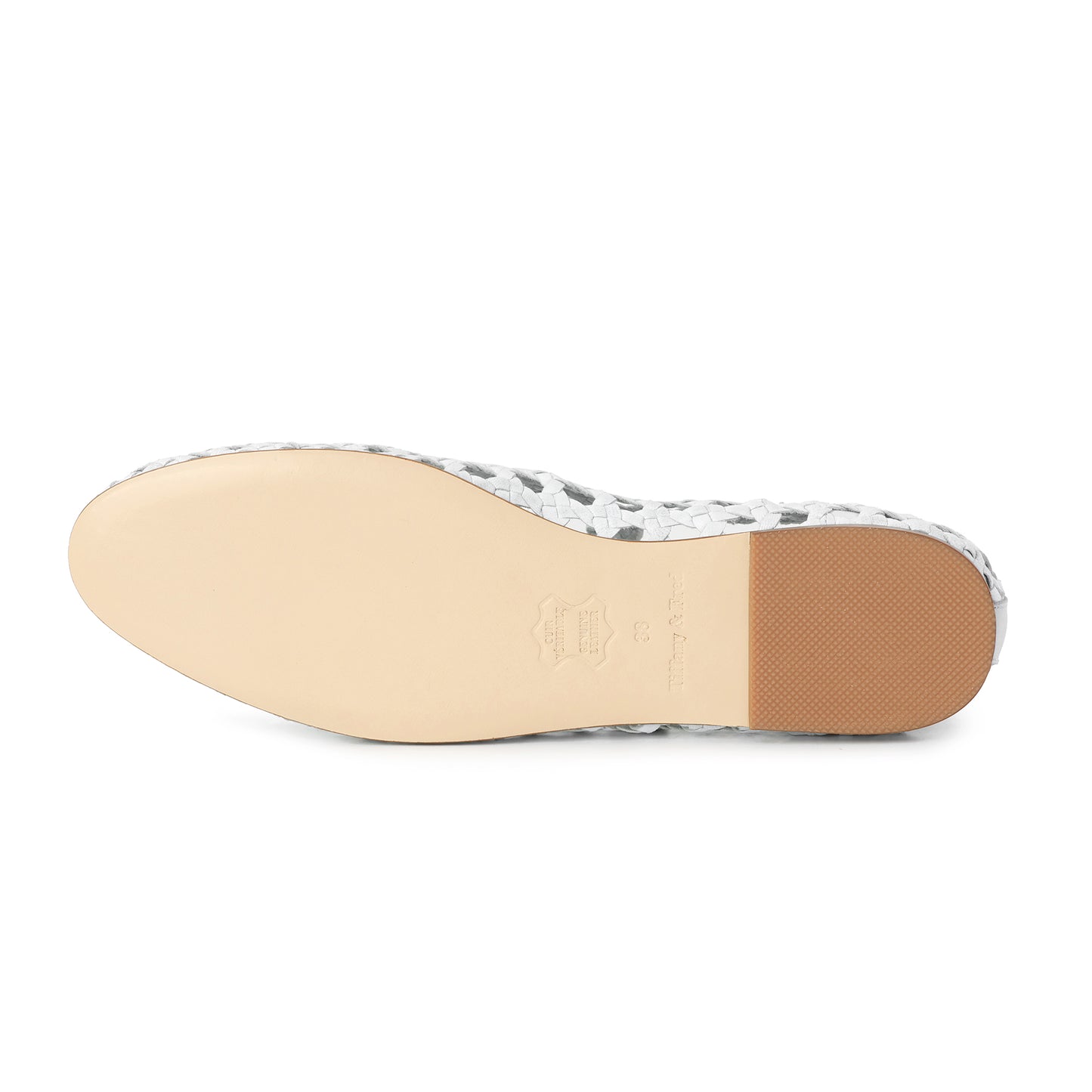 White Woven Leather Mary Jane Flats