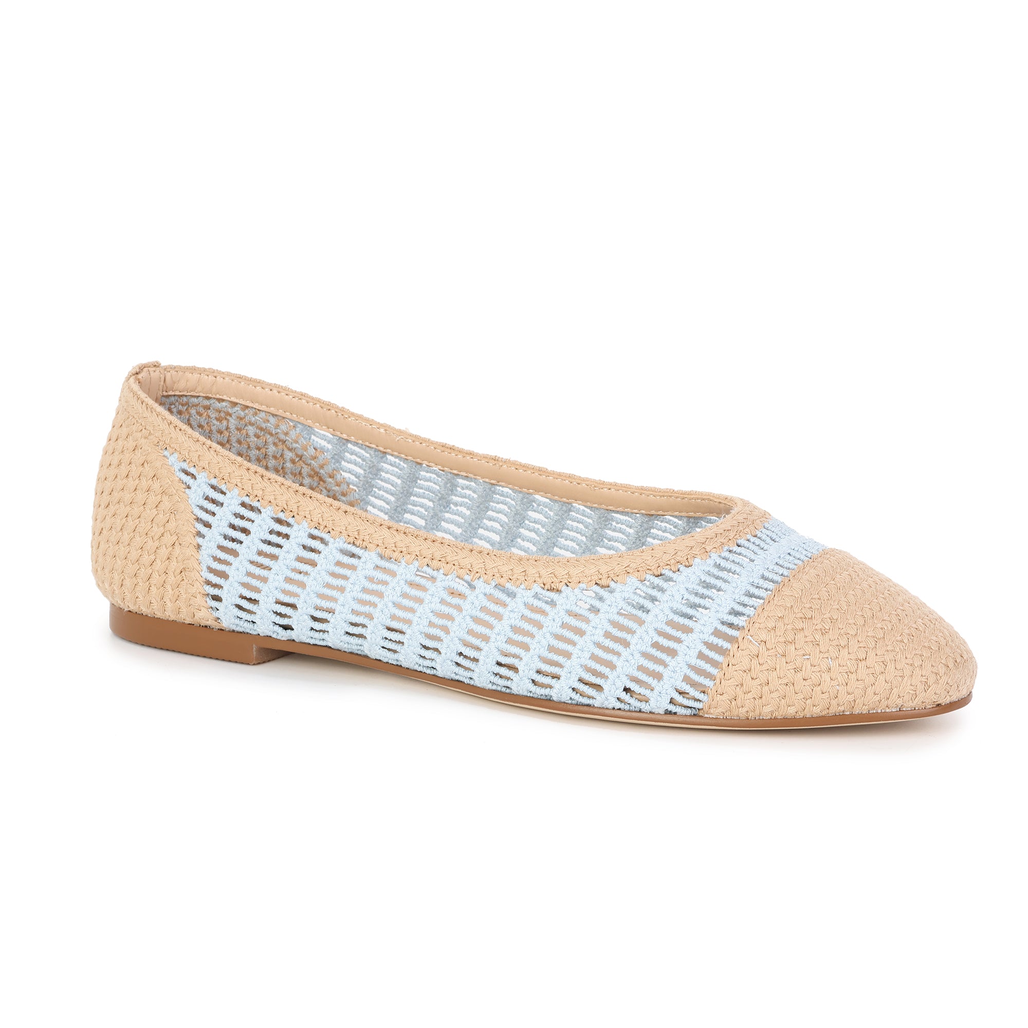 Blue/Beige Crochet Raffia Ballet Flat – Tiffany & Fred Paris