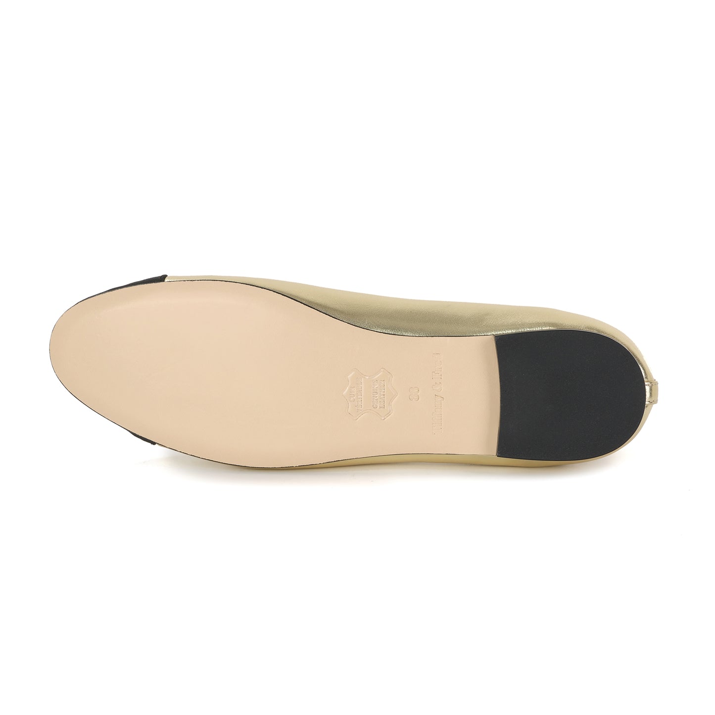 Gold/Black Leather Rue Ballet Flat with Ribbon Detail
