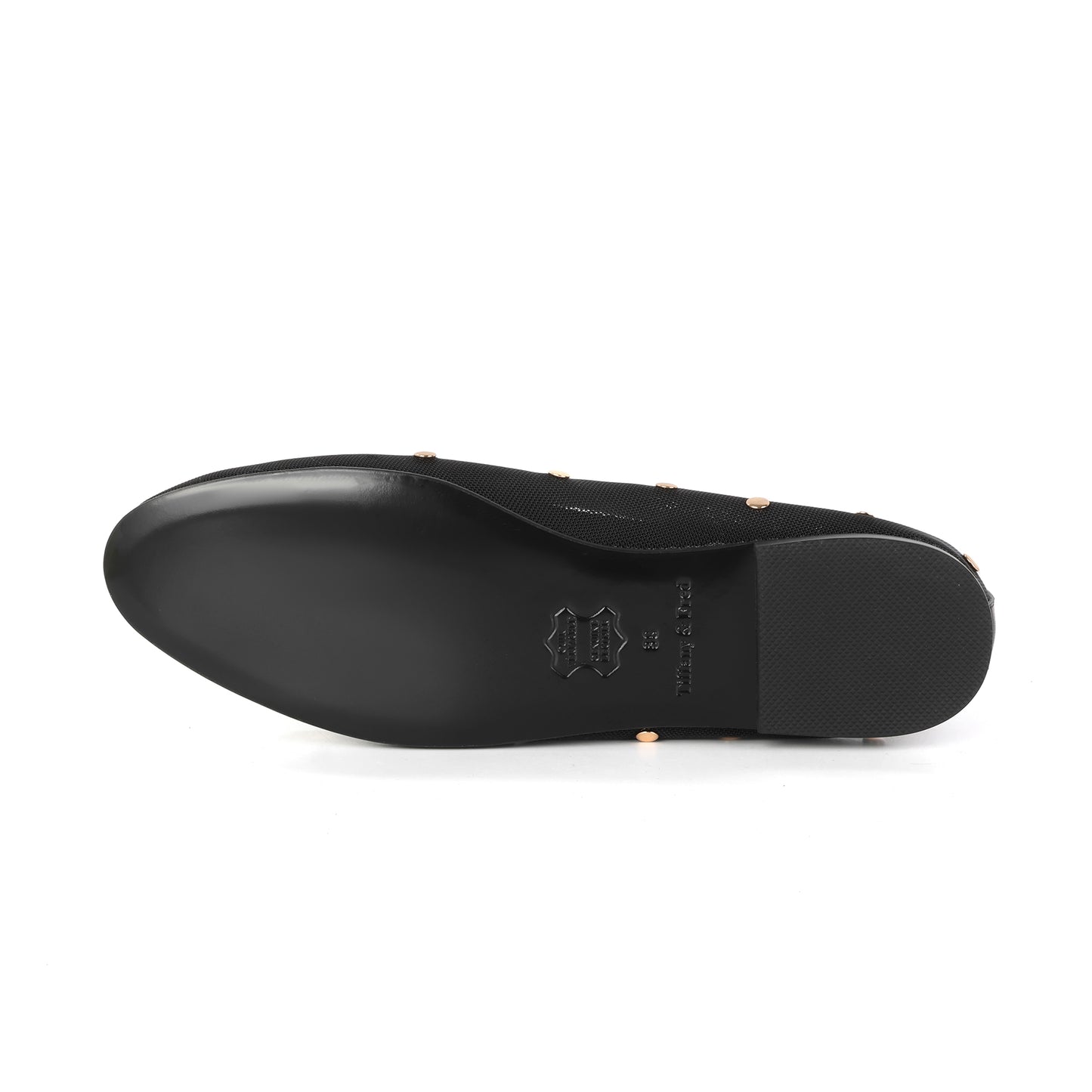 Black Studded Mesh Ballet Flats with Leather Trim