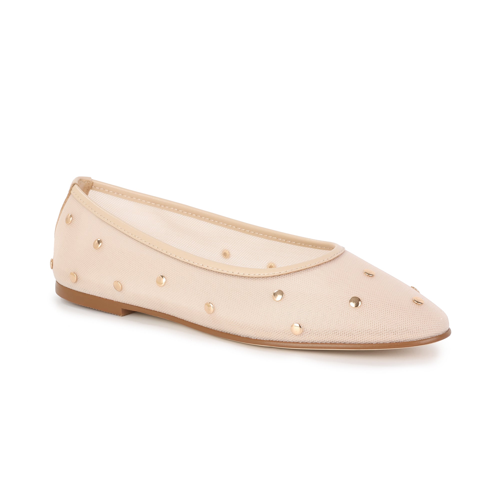 Beige Studded Mesh Ballet Flats with Leather Trim – Tiffany & Fred Paris