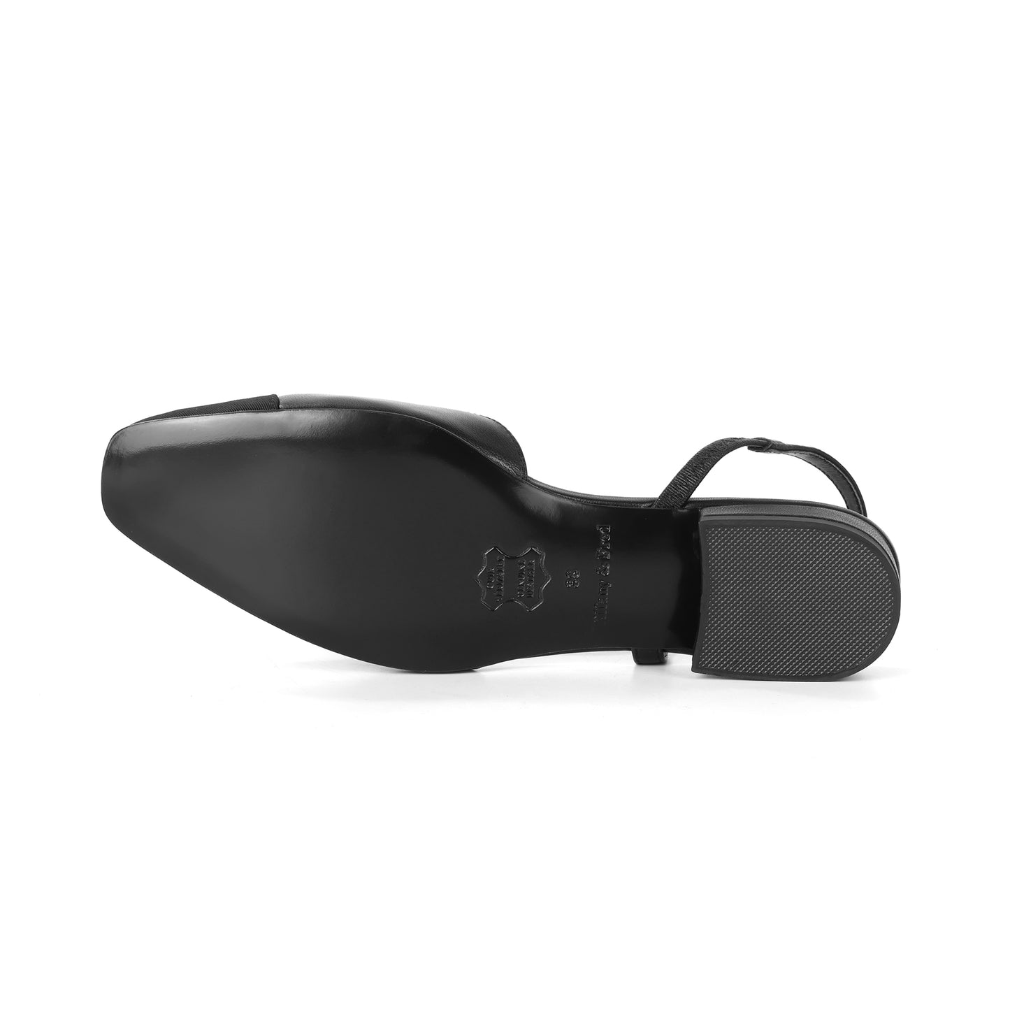 Black Leather Silhouette Slingback Heeled Flat