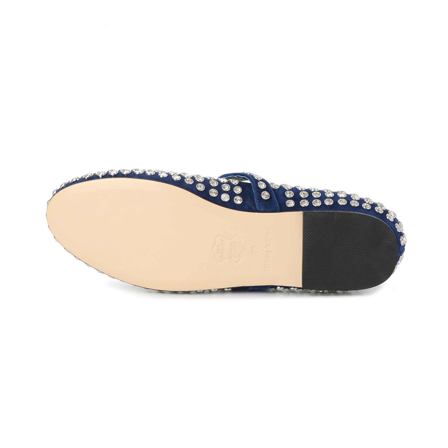 Navy Suede Mary Jane Flats with Crystal Studs