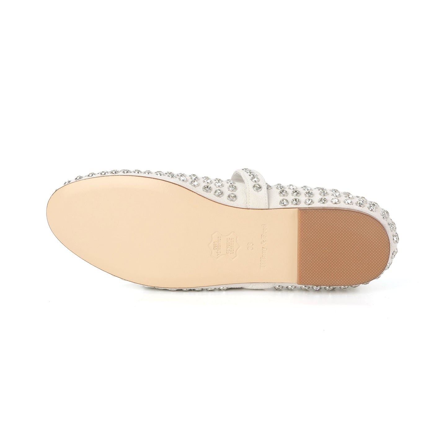White Suede Mary Jane Flats with Crystal Studs