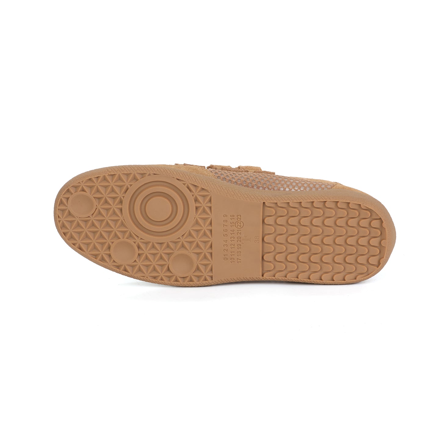 Beige Suede Leather Triple-Strap Mesh Sneakers