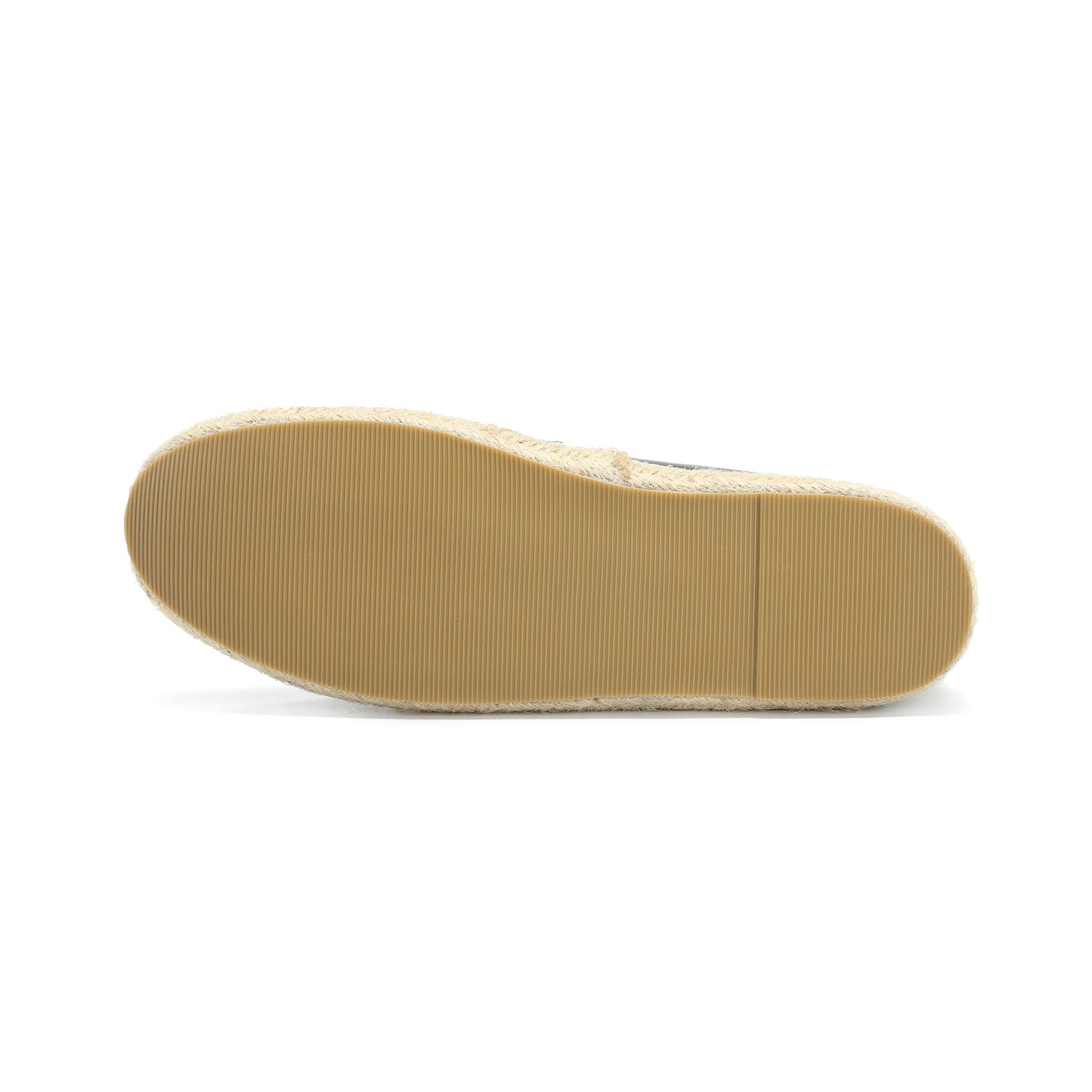 Black Leather and Esparto Rope-Stitched Contrast Espadrille