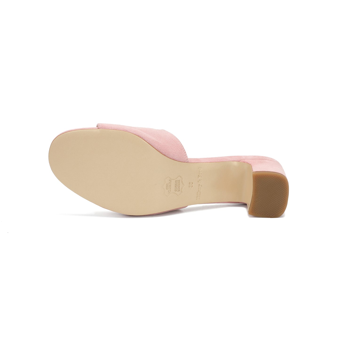 Light Pink Charm-Accented Suede Leather Heeled Sandal