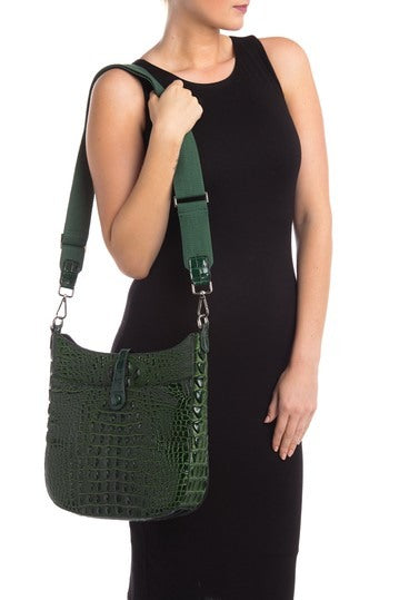 Alligator Embossed Leather Shoulder Bag