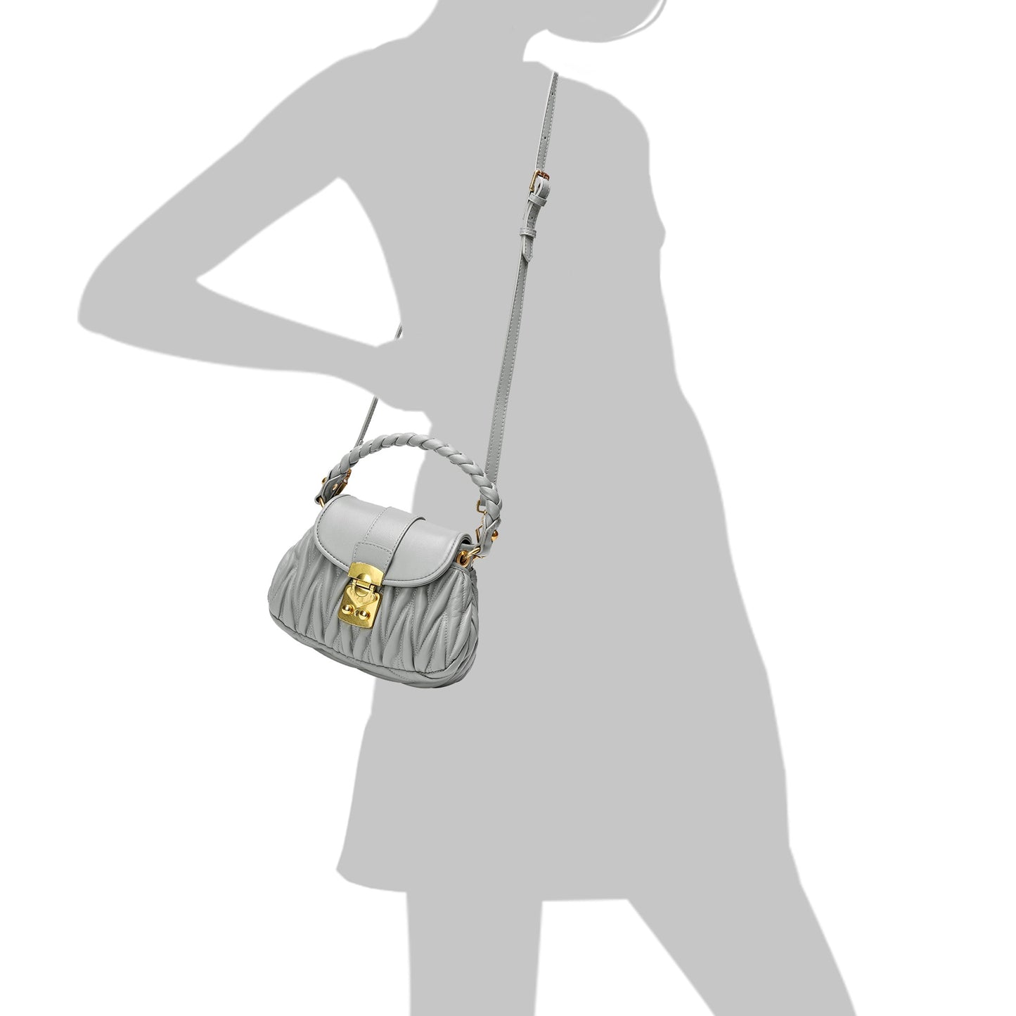 Pleated Sheepskin Leather Shoulder Bag