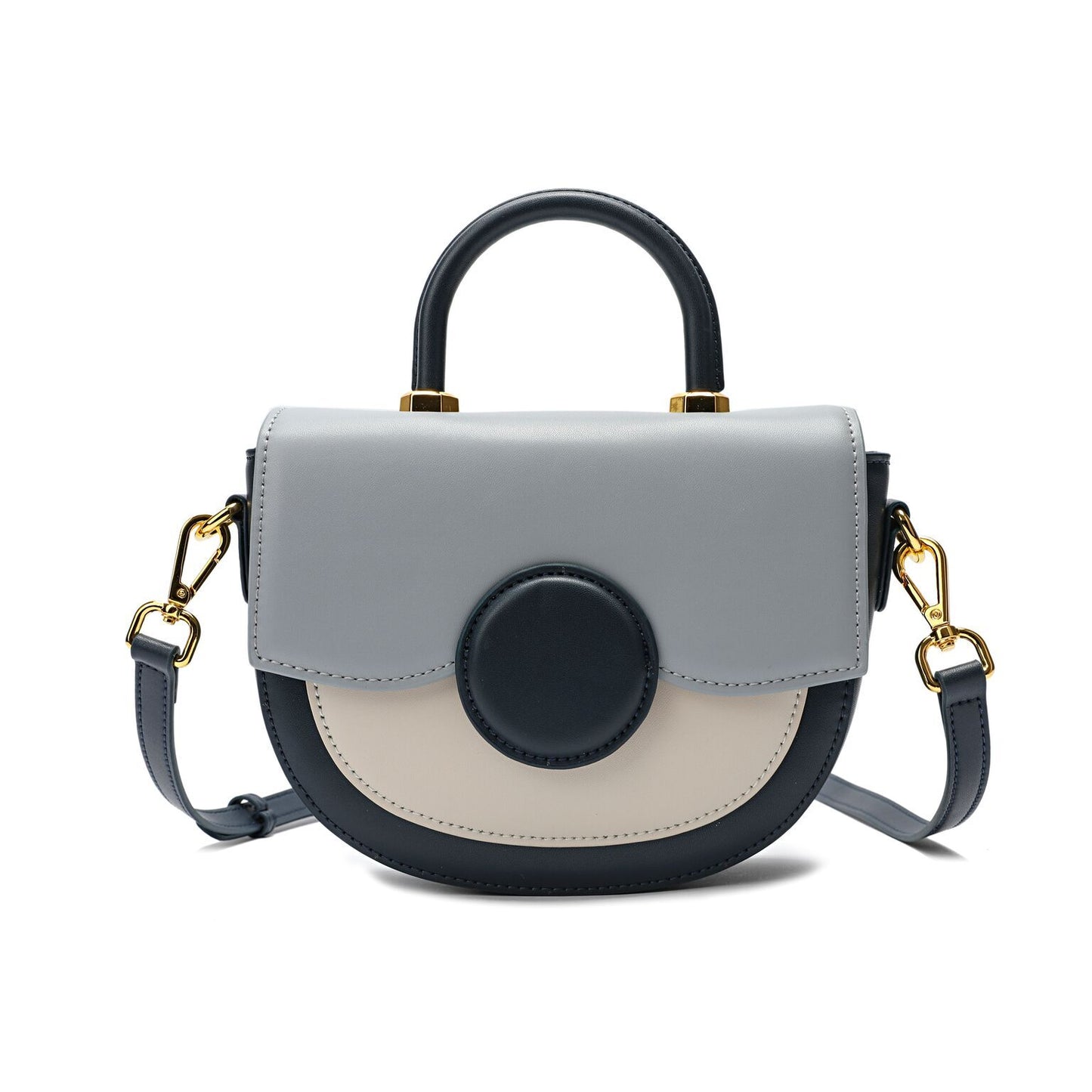 Full-grain Smooth Leather Trio-colored Shoulder/ Shoulder Bag