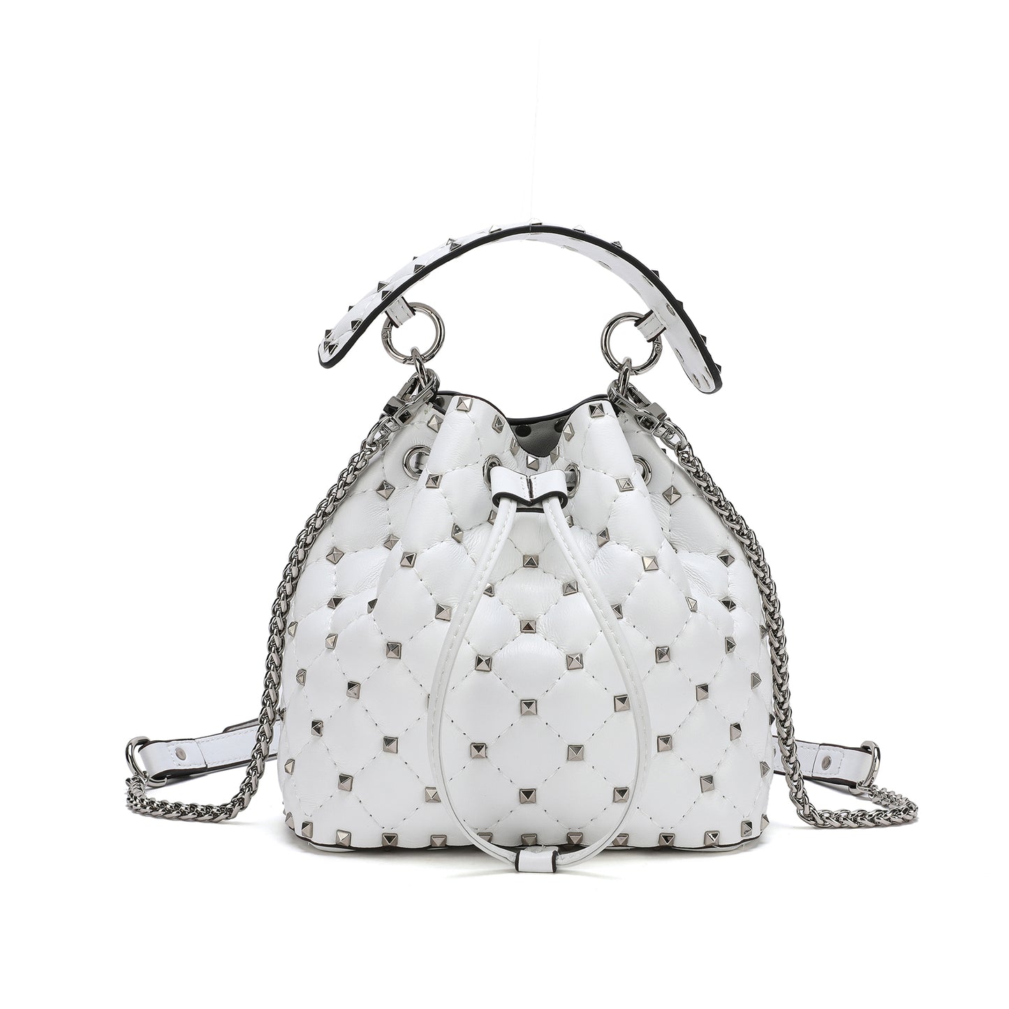 Quilted Studded Lambskin Drawstring Shoulder Bag
