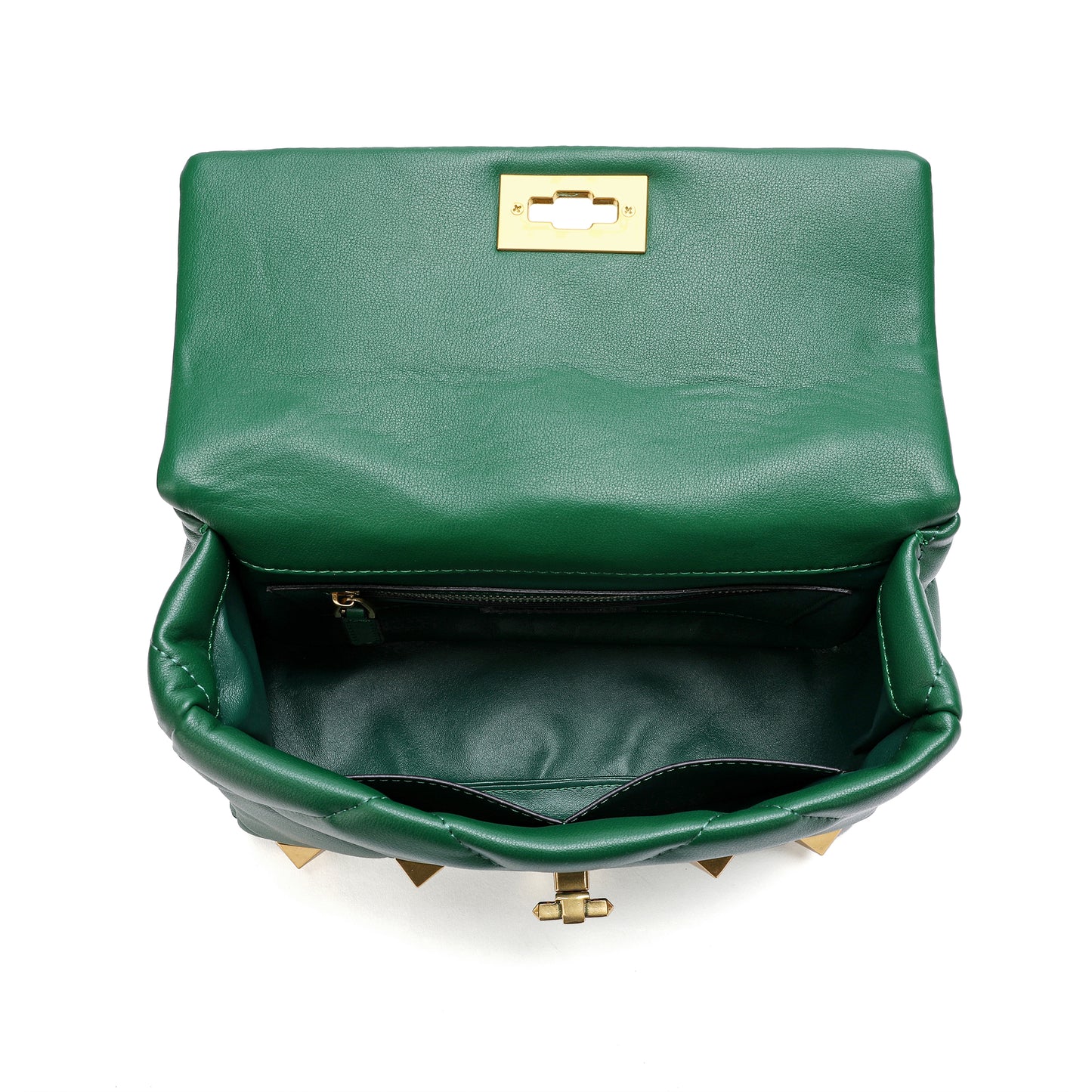 Quilted and Studded Sheepskin Leather Shoulder Bag