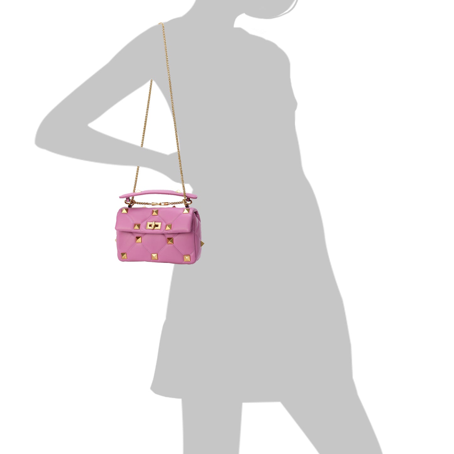 Quilted and Studded Sheepskin Leather Shoulder Bag