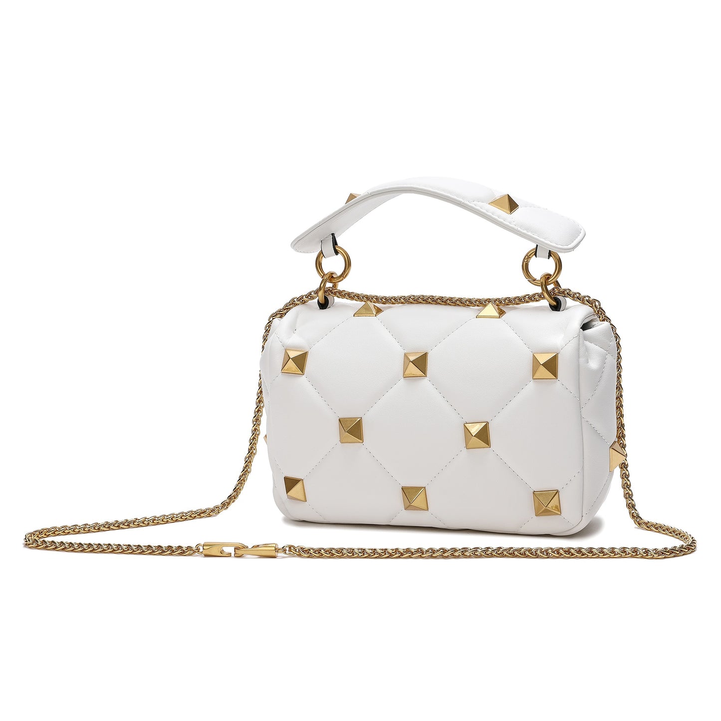 Quilted and Studded Sheepskin Leather Shoulder Bag