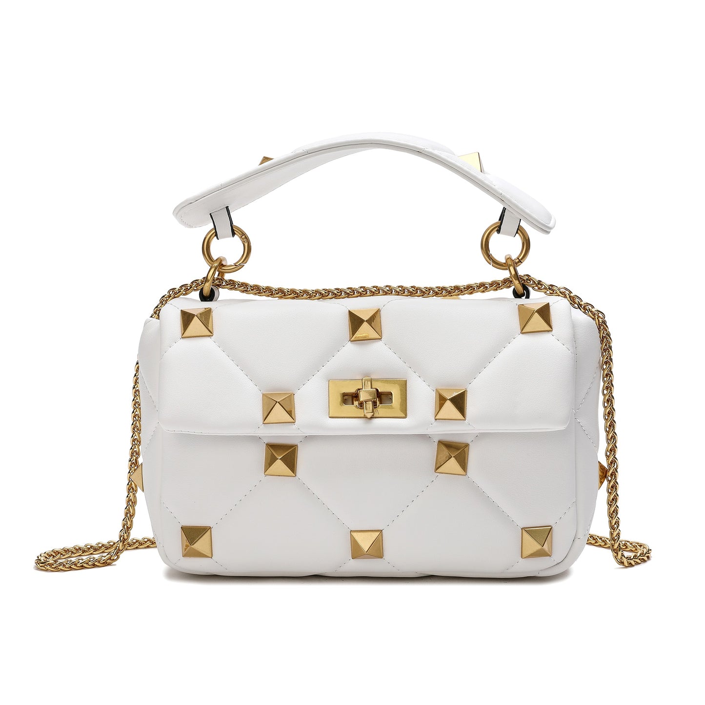 Quilted and Studded Sheepskin Leather Shoulder Bag