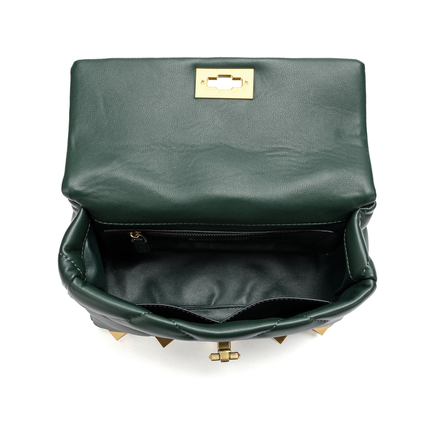 Quilted and Studded Sheepskin Leather Shoulder Bag