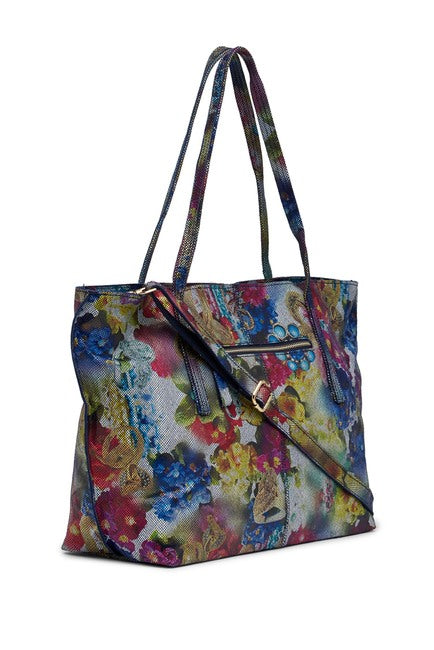 Vintage Floral Print Leather Tote