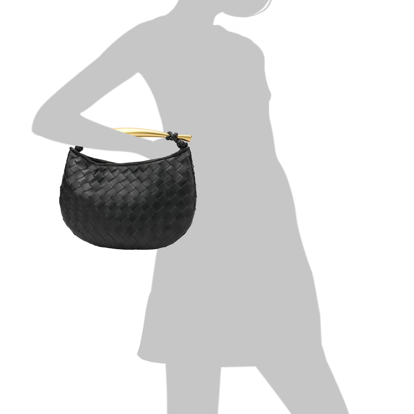 Woven sheepskin Leather golden handle