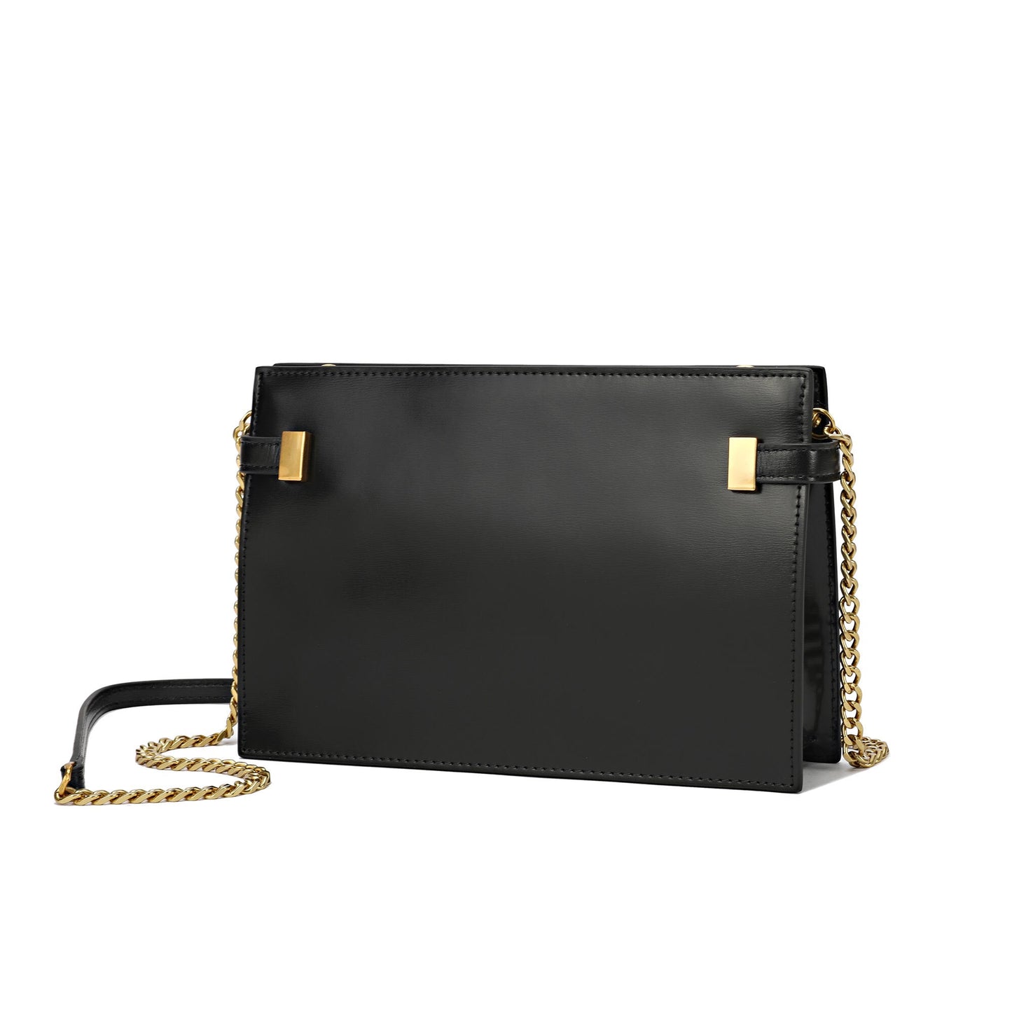 Golden Clasp Leather Clutch/ Shoulder Bag