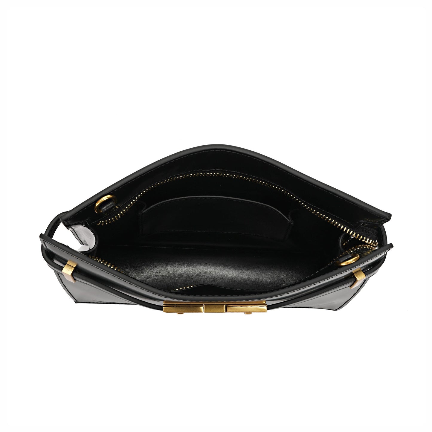 Golden Clasp Leather Clutch/ Shoulder Bag