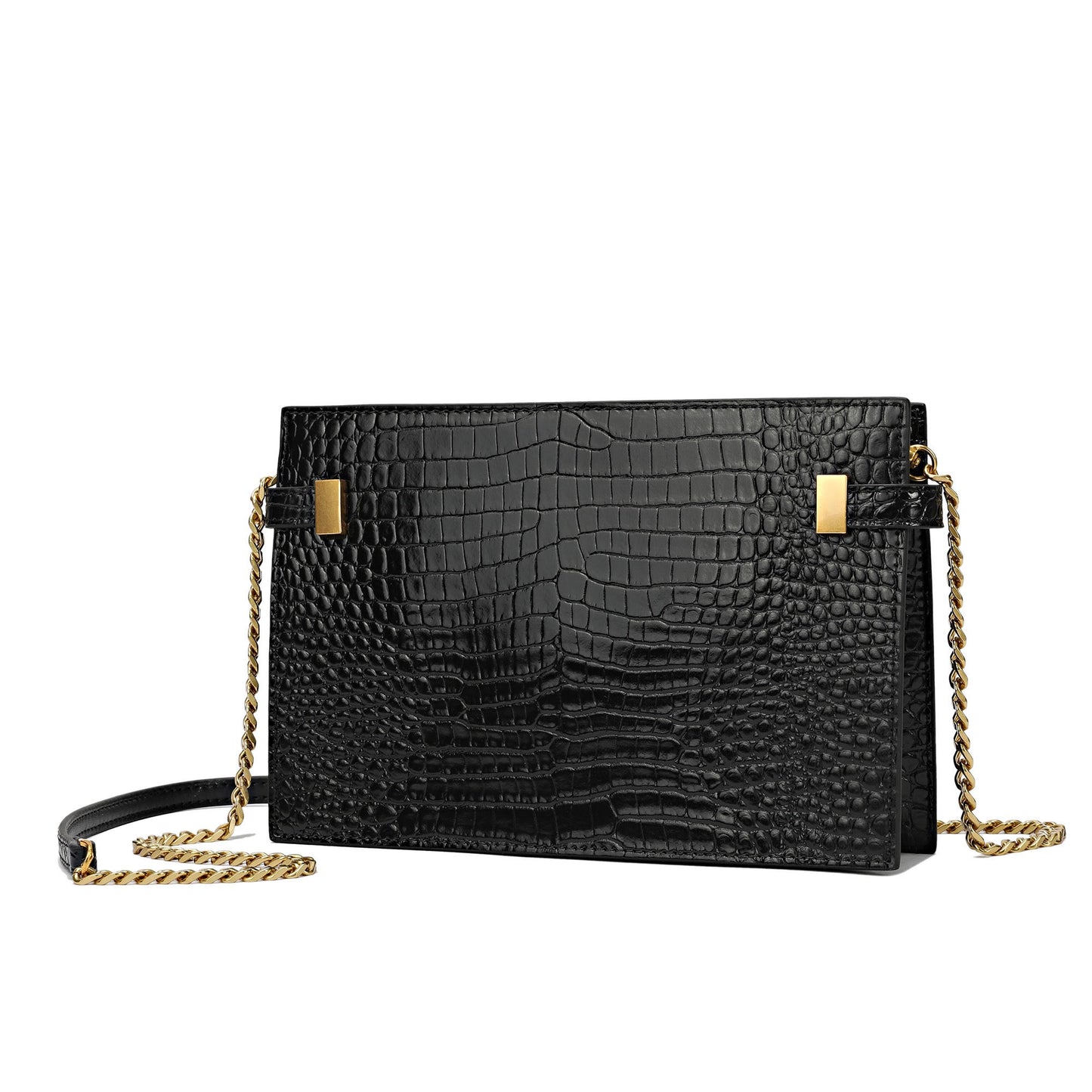 Golden Clasp Leather Clutch/ Shoulder Bag