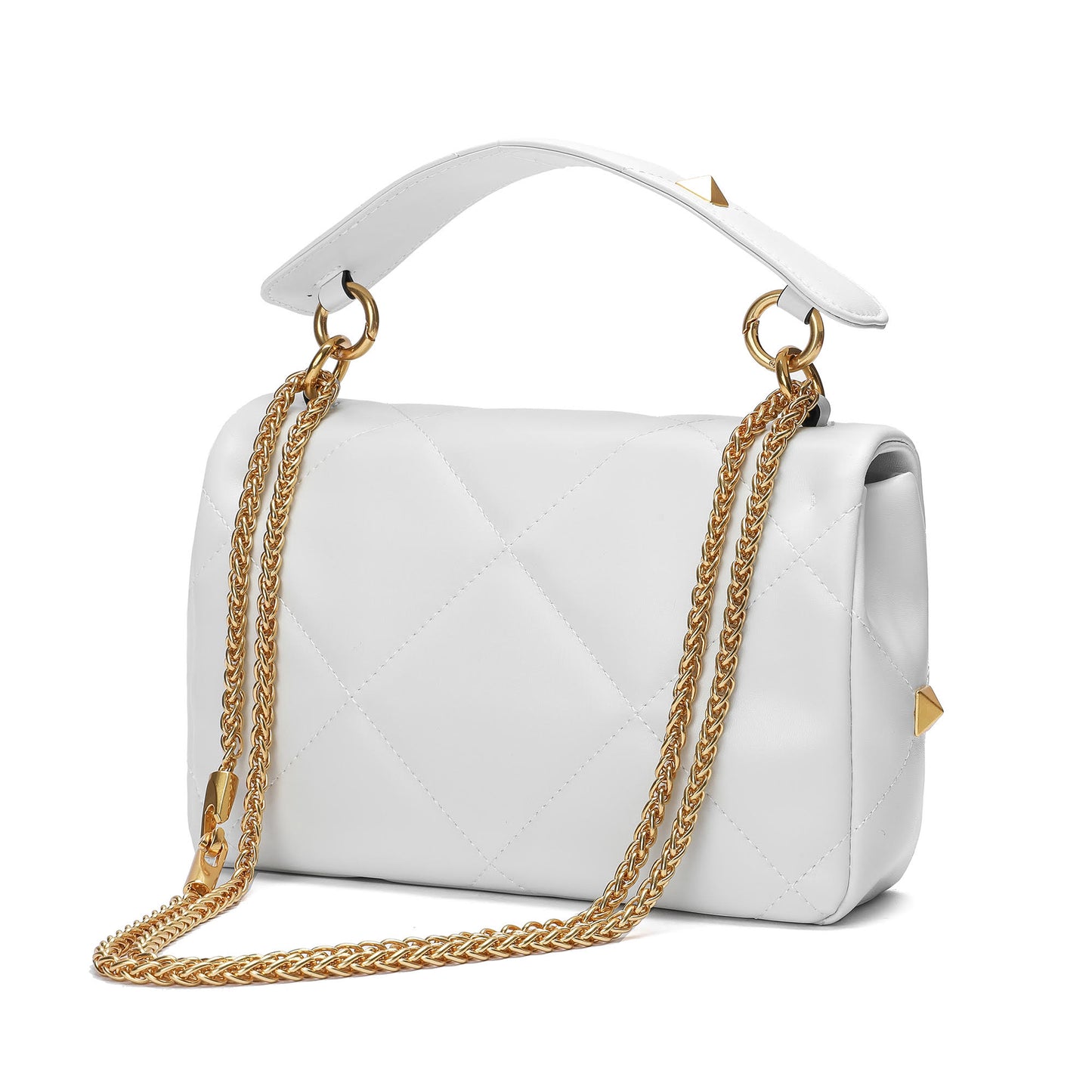Quilted and Studded Sheepskin Leather Shoulder Bag