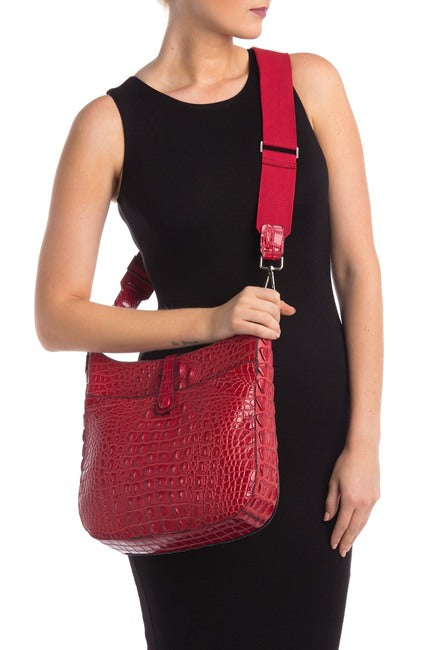 Alligator Embossed Leather Shoulder Bag