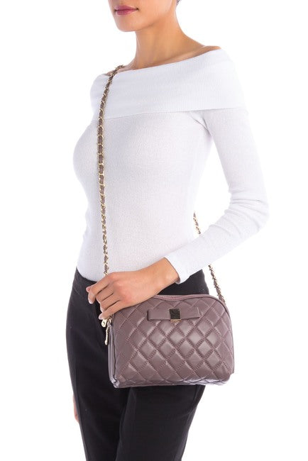 Bow Accent Quilted Leather Shoulder Bag