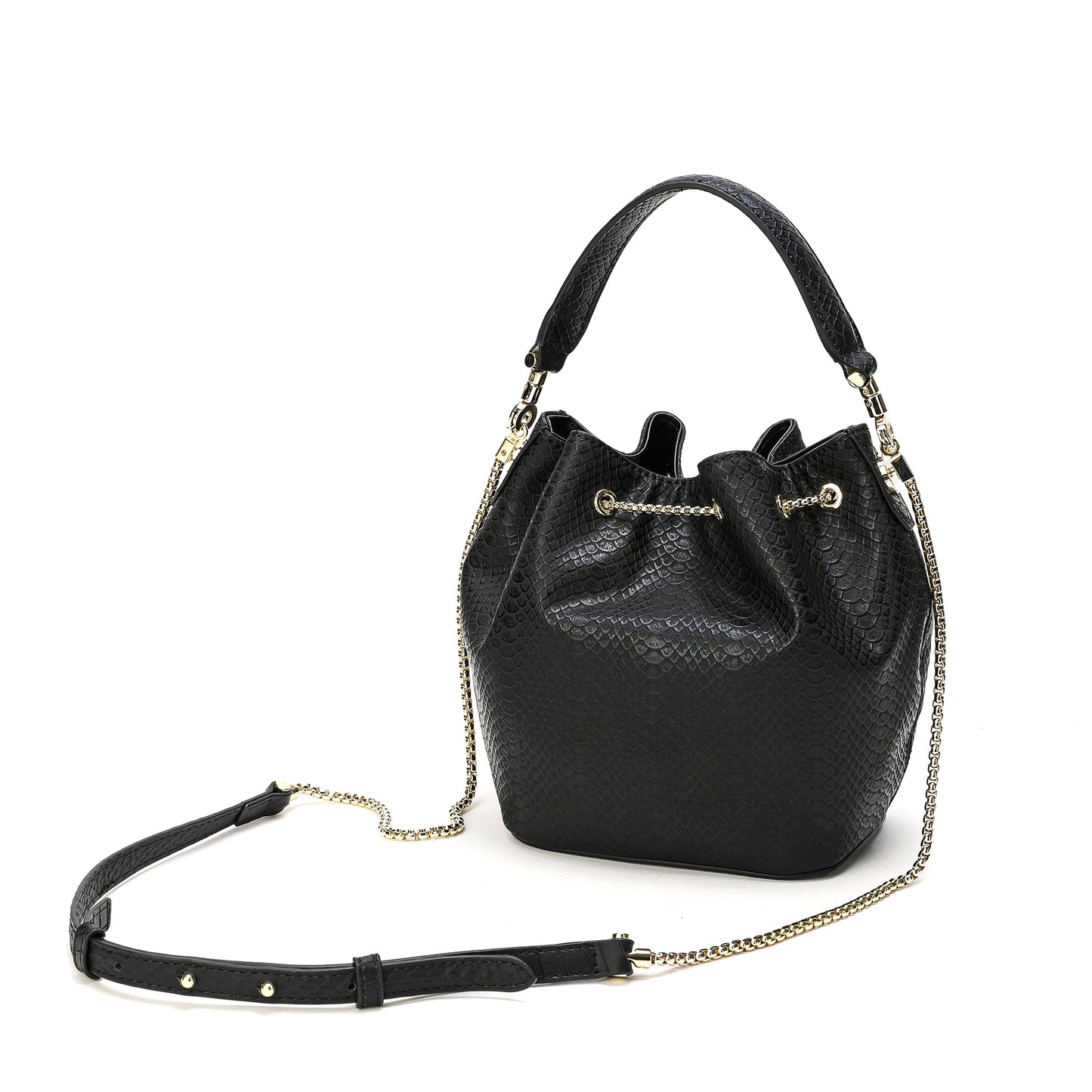 Tiffany & Fred Snake Pattern Leather Drawstring/ Shoulder Bag
