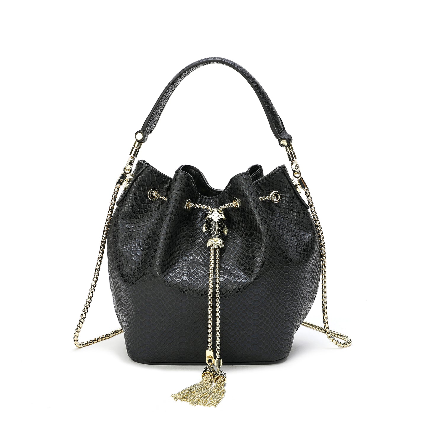 Tiffany & Fred Snake Pattern Leather Drawstring/ Shoulder Bag