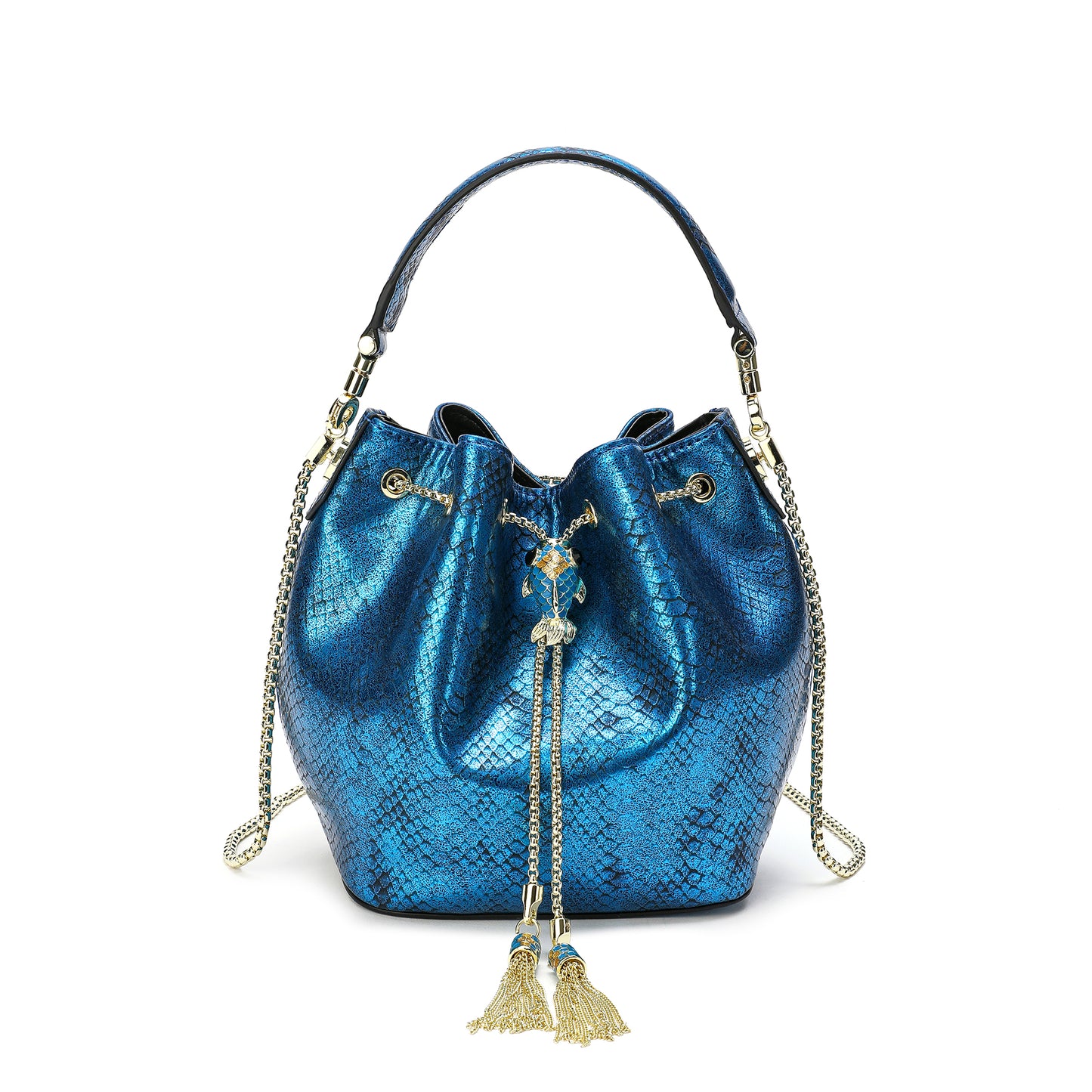 Tiffany & Fred Snake Pattern Leather Drawstring/ Shoulder Bag