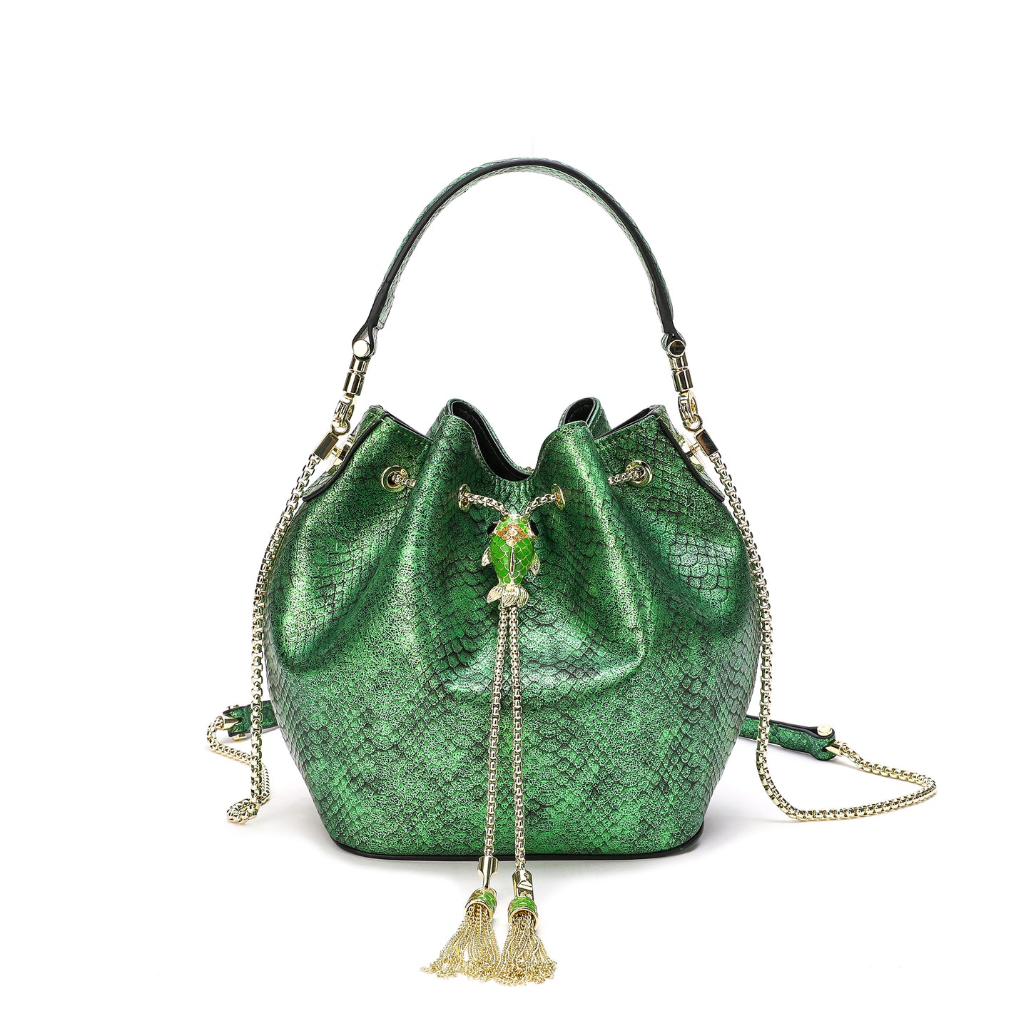 Tiffany & Fred Snake Pattern Leather Drawstring/ Shoulder Bag