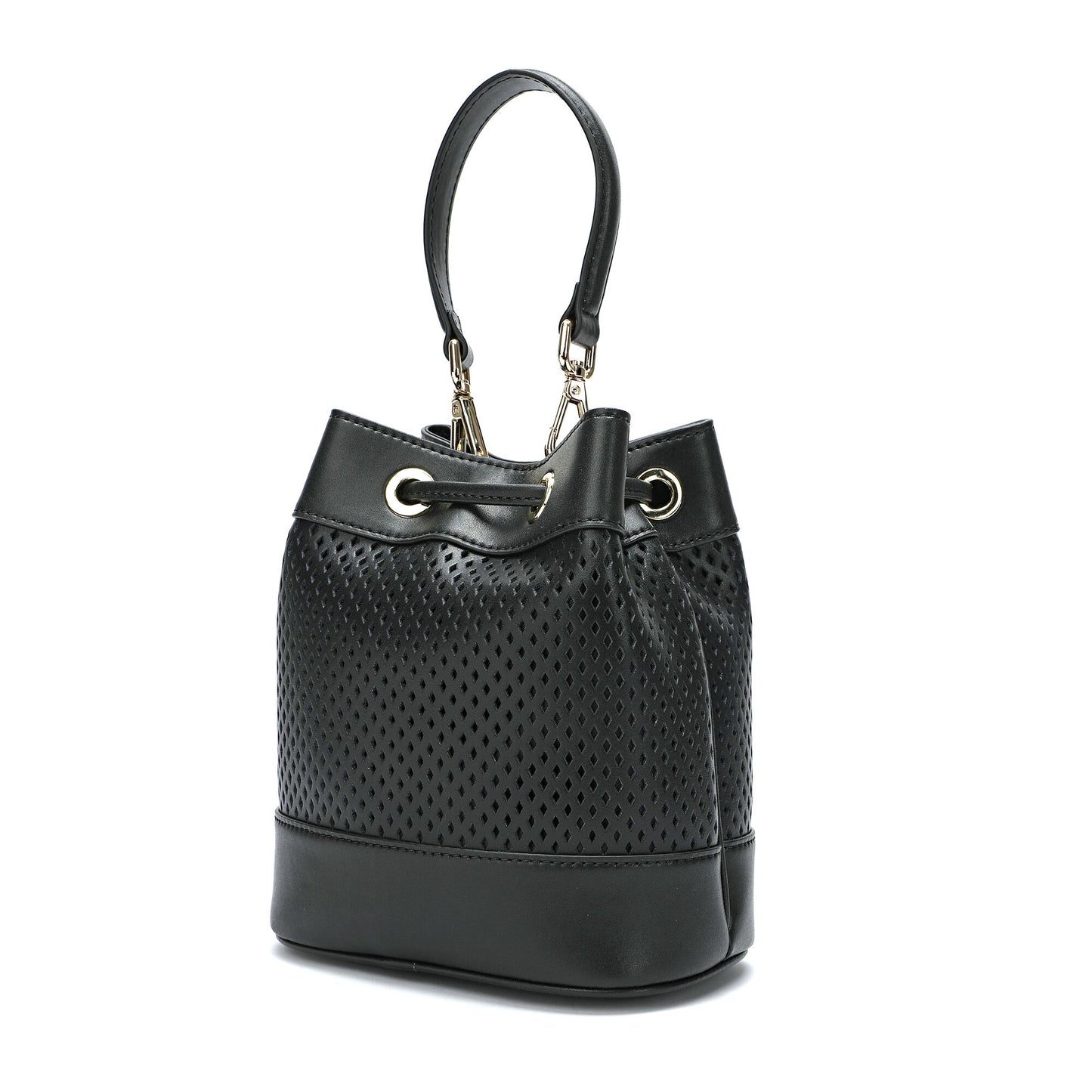 Perforated Smooth Leather Drawstring Bag