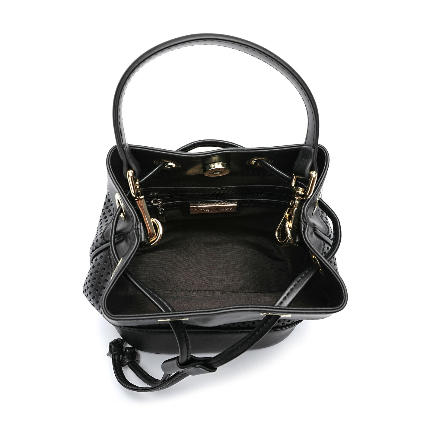 Perforated Smooth Leather Drawstring Bag
