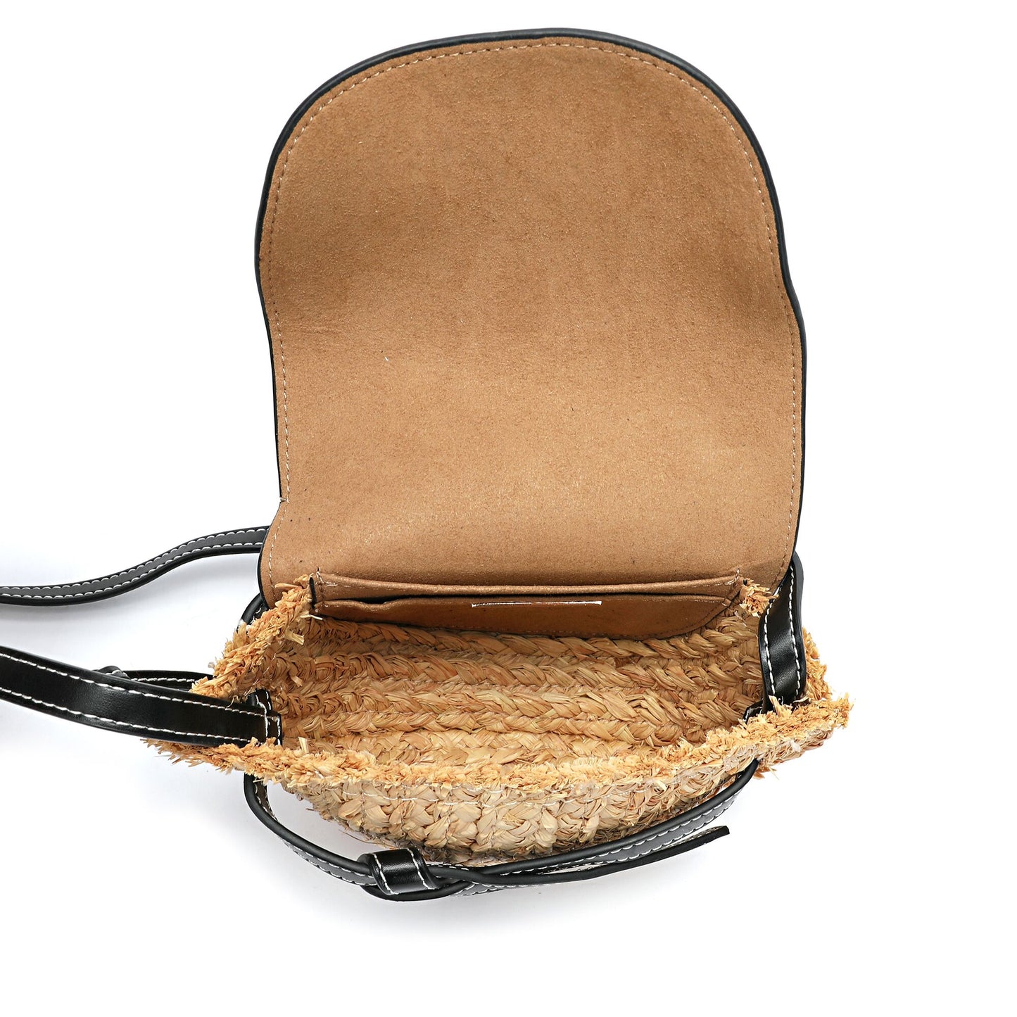 Full-grain Smooth Leather/ Straw Crossbody Bag With Bow Accent