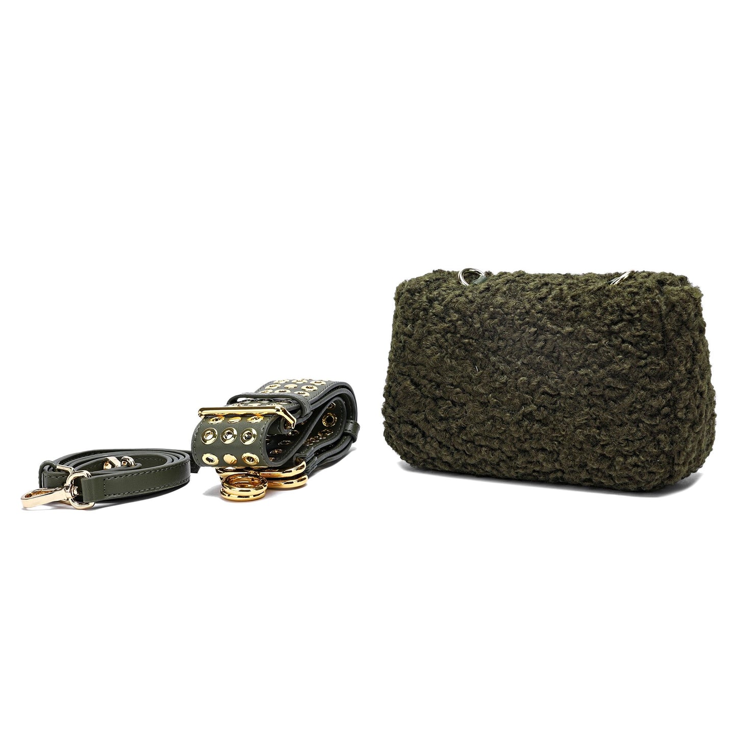 Wool-shearling Flap Shoulder Bag