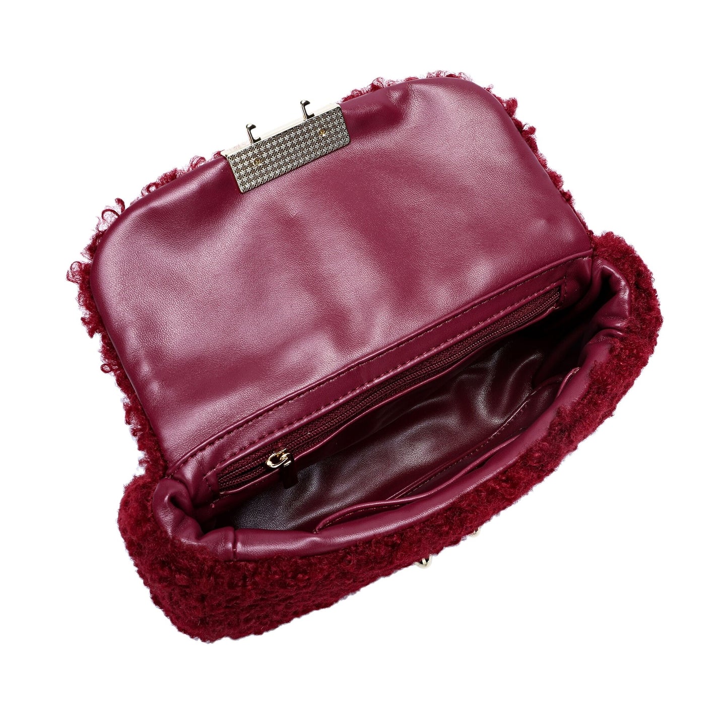 Wool-shearling Flap Shoulder Bag