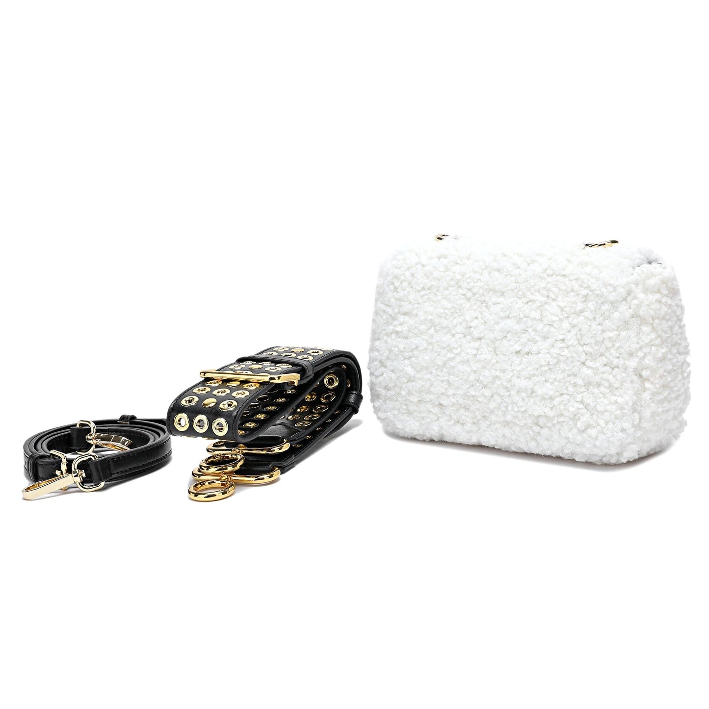 Wool-shearling Flap Shoulder Bag