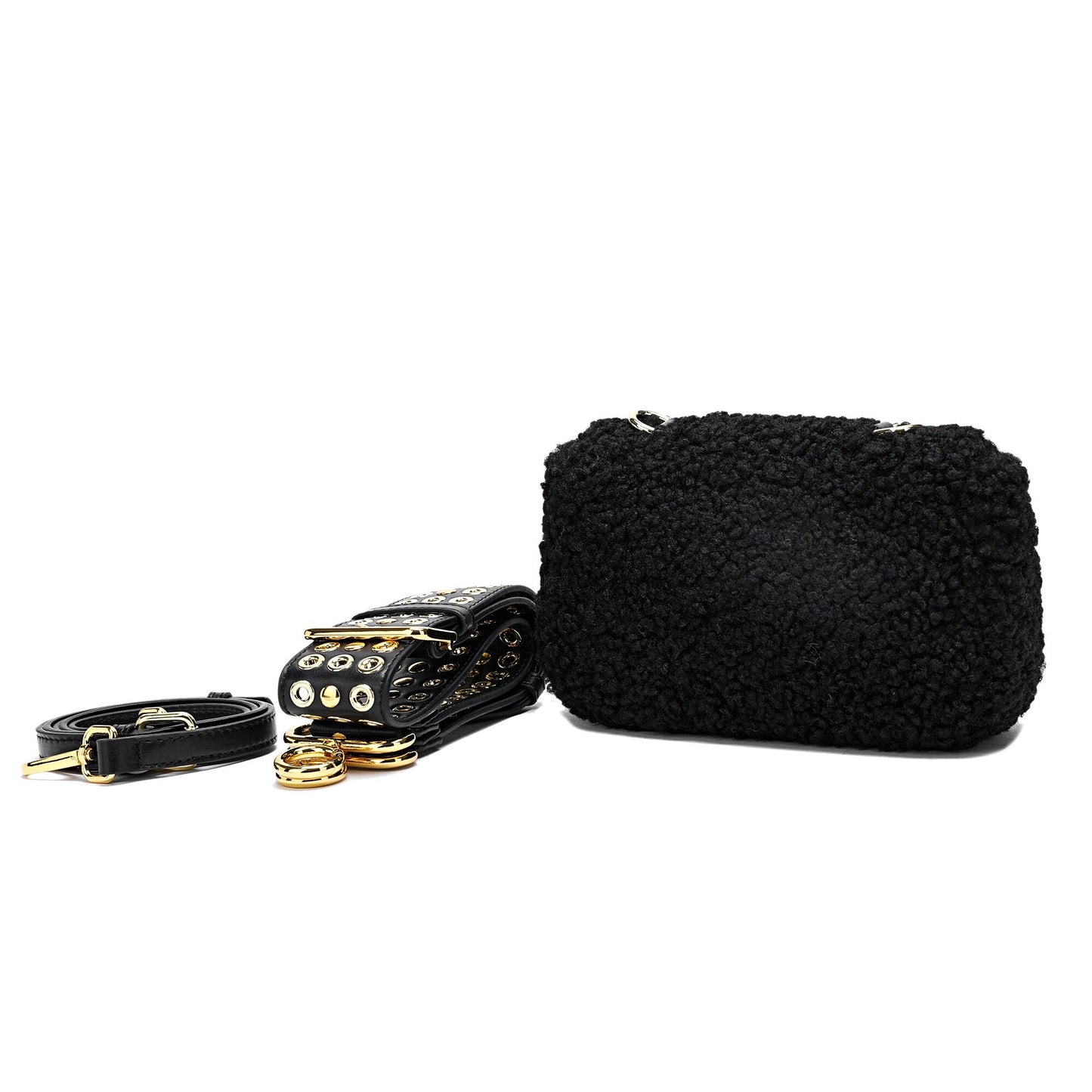 Wool-shearling Flap Shoulder Bag