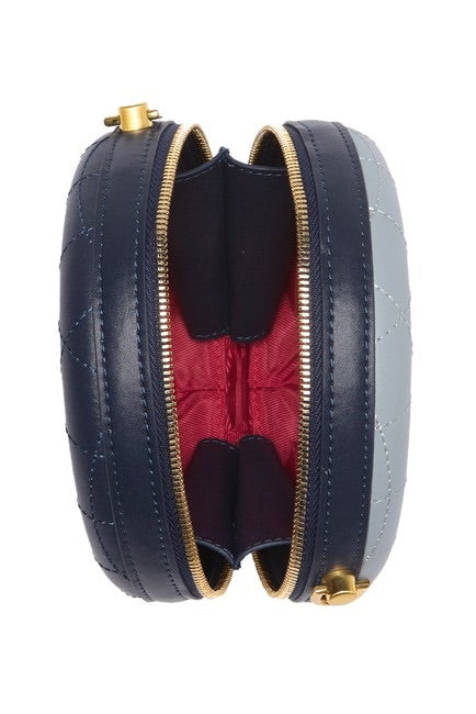 Two-Tone Round Quilted Leather Crossbody Bag