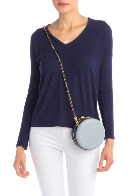 Two-Tone Round Quilted Leather Crossbody Bag