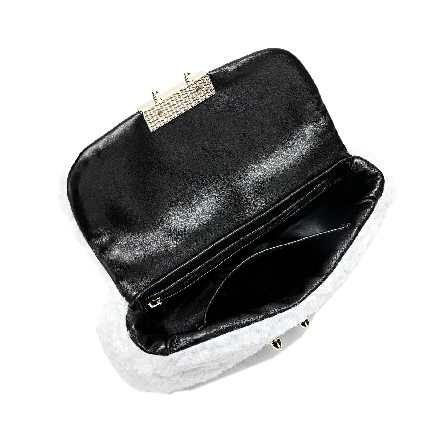 Wool-shearling Flap Shoulder Bag
